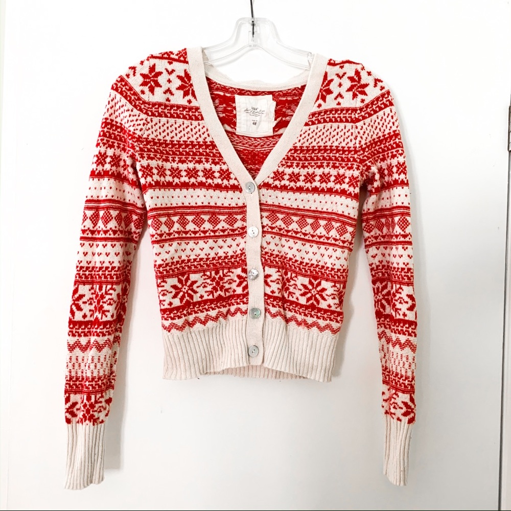 H&M Winter Red & White Cardigan